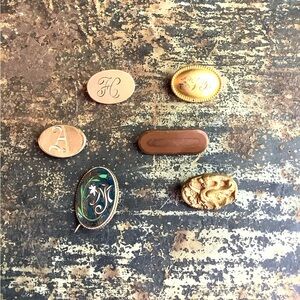 Set of Six Antique Victorian Initial /Monogrammed Pins/ Plain Pins